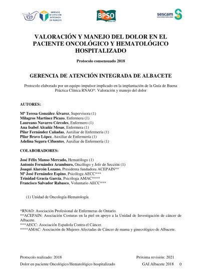 VALORACIÓN Y MANEJO DEL DOLOR EN EL PACIENTE ONCOLÓGICO Y HEMATOLÓGICO