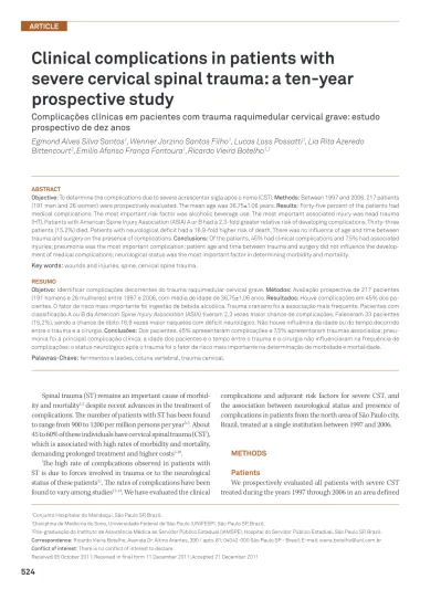 Complica Es Cl Nicas Em Pacientes Trauma Raquimedular Cervical