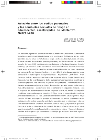 Relación entre los estilos parentales y las conductas sexuales de