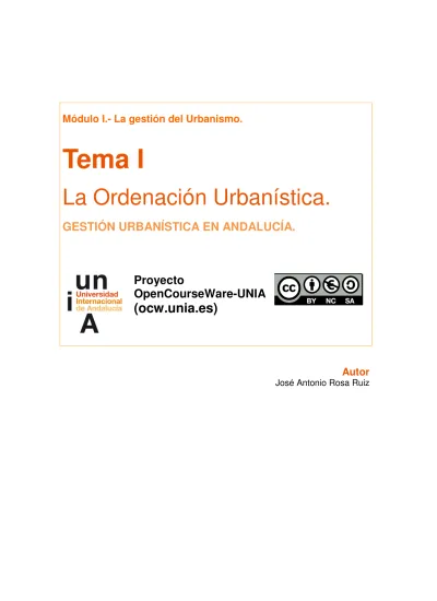 Tema I La Ordenación Urbanística GESTIÓN URBANÍSTICA EN ANDALUCÍA