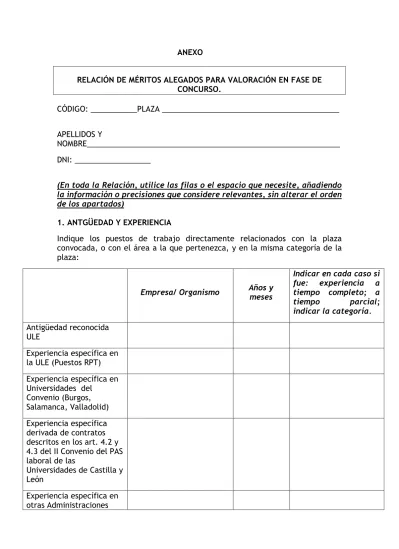 Anexo Relaci N De M Ritos Alegados Para Valoraci N En Fase De Concurso