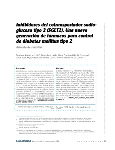 Inhibidores Del Cotransportador Sodioglucosa Tipo 2 SGLT2 Una Nueva