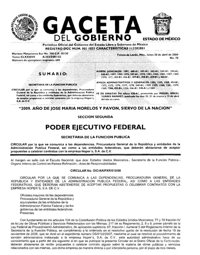 GACETA Periódico Oficial del Gobierno del Estado Libre y Soberano de