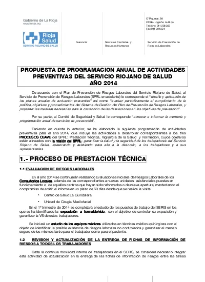 Propuesta De Programacion Anual De Actividades Preventivas Del Servicio