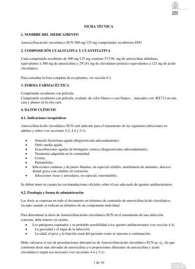 FICHA TÉCNICA Amoxicilina ácido clavulánico SUN 500 mg 125 mg