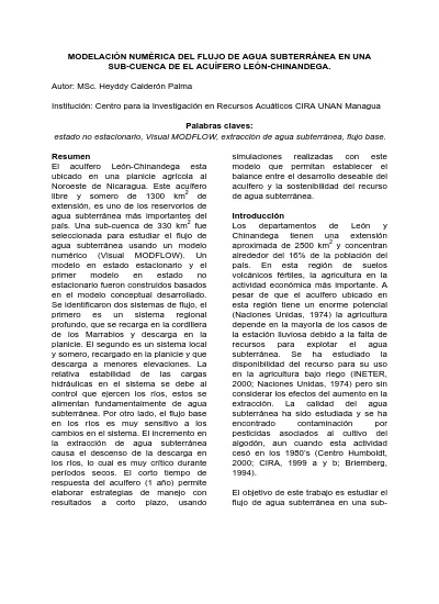 Modelación numérica del flujo de agua subterránea en una sub cuenca de