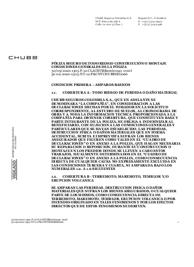 PÓLIZA SEGURO DE TODO RIESGO CONSTRUCCIÓN O MONTAJE CONDICIONES