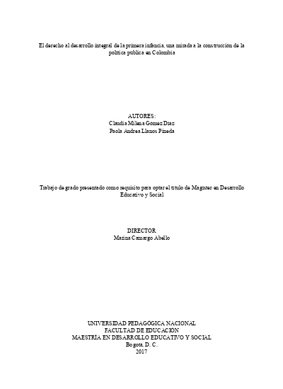 El Derecho Al Desarrollo Integral De La Primera Infancia Una Mirada A