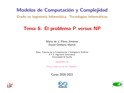 Modelos de Computación y Complejidad Tema 6 El problema P versus NP