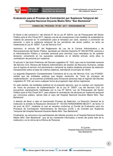 Evaluación para el Proceso de Contratación por Suplencia Temporal del