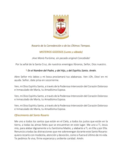 Rosario De La Corredenci N O De Los Ltimos Tiempos Misterios Gozosos