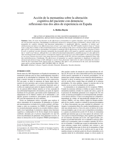 Acción de la memantina sobre la alteración cognitiva del paciente con