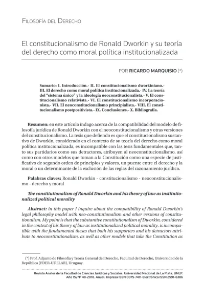 El Constitucionalismo De Ronald Dworkin Y Su Teor A Del Derecho Como