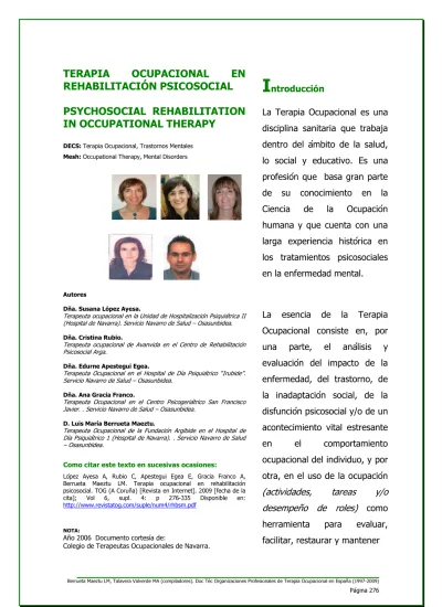 Introducción TERAPIA OCUPACIONAL EN REHABILITACIÓN PSICOSOCIAL