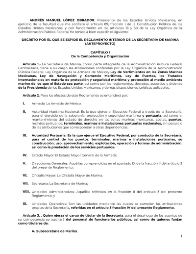 Decreto Por El Que Se Expide El Reglamento Interior De La Secretar A De