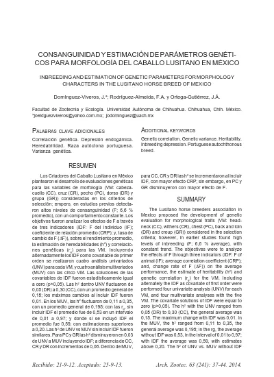 Consanguinidad Y Estimaci N De Par Metros Gen Ti Cos Para Morfolog A