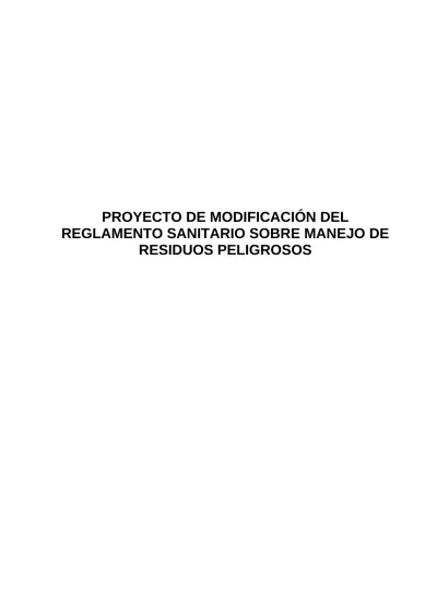 Proyecto De Modificaci N Del Reglamento Sanitario Sobre Manejo De