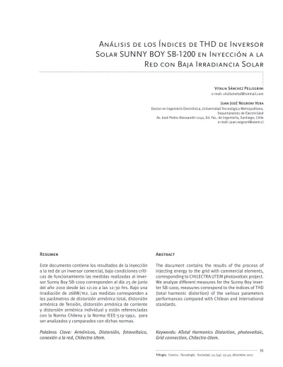 Análisis de los Índices de THD de Inversor Solar SUNNY BOY SB 1200 en