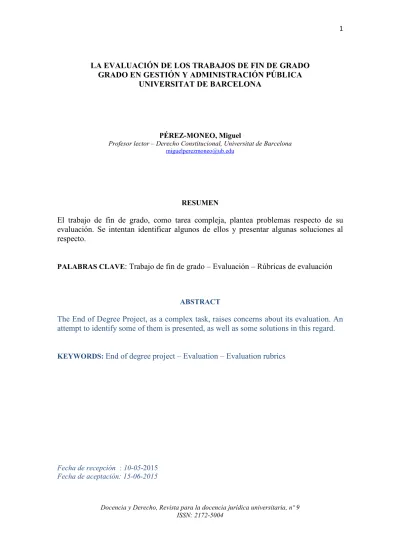 La Evaluaci N De Los Trabajos De Fin De Grado Del Grado En Gesti N Y