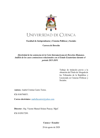 Efectividad De Las Sentencias De La Corte Interamericana De Derechos