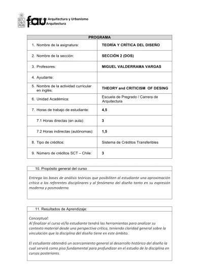 PROGRAMA 1 Nombre de la asignatura TEORÍA Y CRÍTICA DEL DISEÑO 3