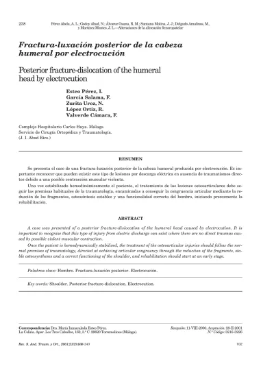 Fractura luxación posterior de la cabeza humeral por electrocución