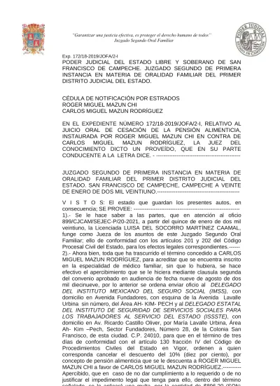 C Dula De Notificaci N Por Estrados Roger Miguel Mazun Chi Carlos