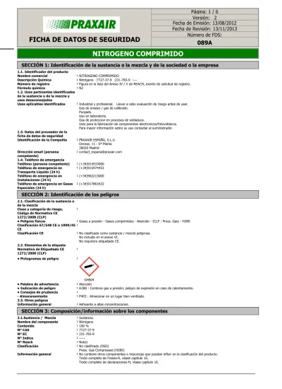 FICHA DE DATOS DE SEGURIDAD NITROGENO COMPRIMIDO 089A