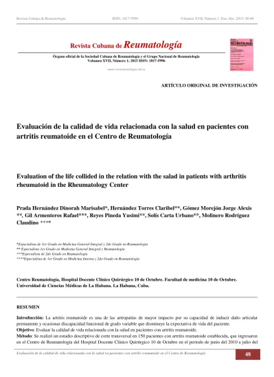 Evaluaci N De La Calidad De Vida Relacionada Con La Salud En Pacientes