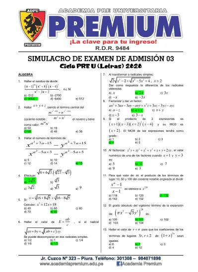 Simulacro De Examen De Admisi N