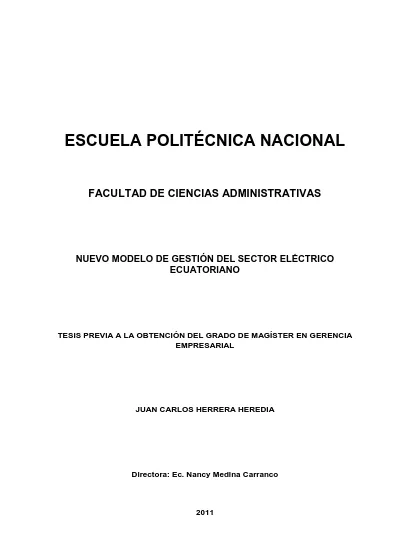 Nuevo Modelo de Gestión del Sector Eléctrico Ecuatoriano