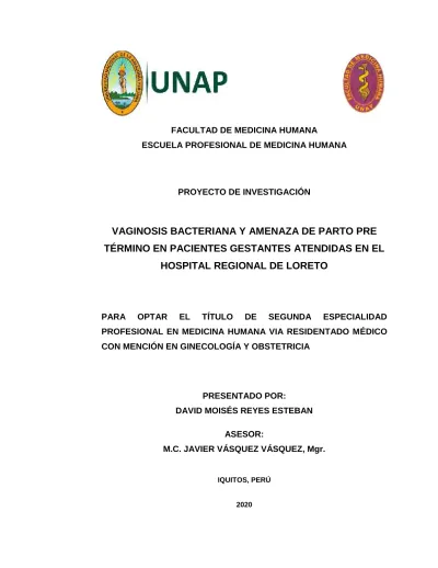 VAGINOSIS BACTERIANA VAGINOSIS BACTERIANA Y AMENAZA DE PARTO PRE