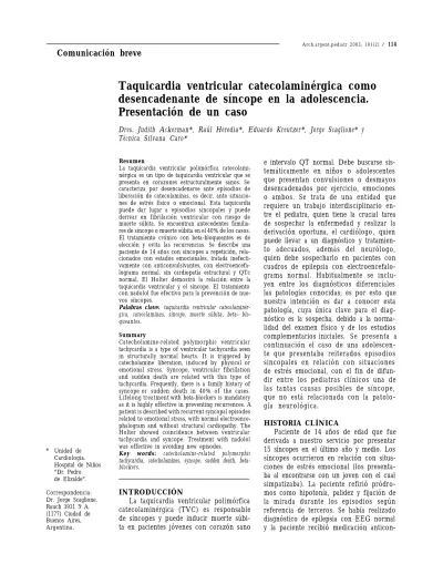 Taquicardia ventricular catecolaminérgica como desencadenante de