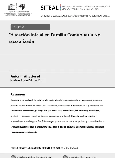 Educación Inicial en Familia Comunitaria No Escolarizada