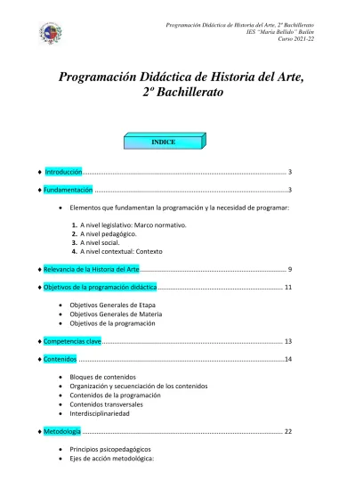 Programación Didáctica de Historia del Arte 2º Bachillerato