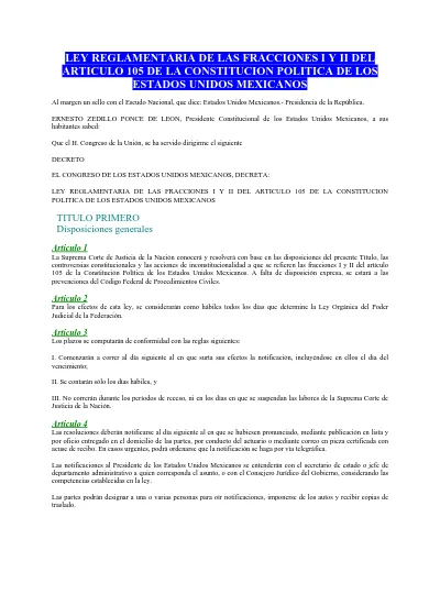 Ley Reglamentaria De Las Fracciones I Y Ii Del Articulo De La