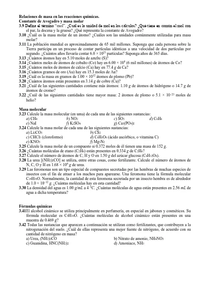 Relaciones De Masa En Las Reacciones Qu Micas Constante De Avogadro Y