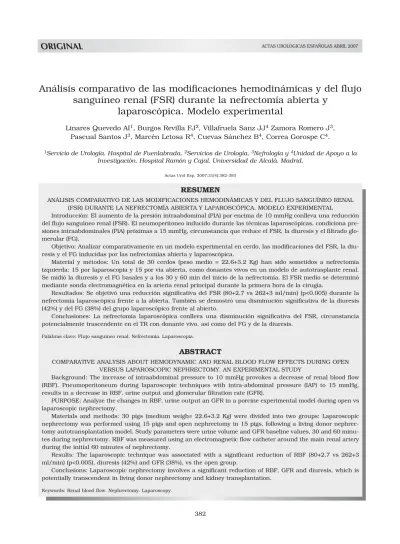 Análisis comparativo de las modificaciones hemodinámicas y del