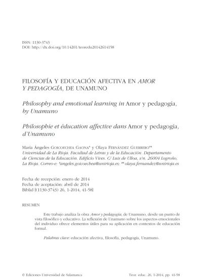 FILOSOFÍA Y EDUCACIÓN AFECTIVA EN AMOR Y PEDAGOGÍA DE UNAMUNO