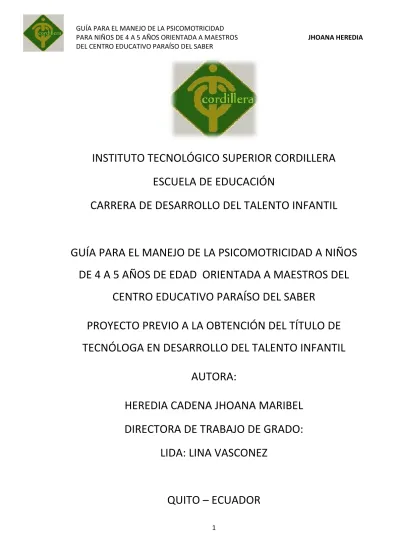 GUÍA PARA EL MANEJO DE LA PSICOMOTRICIDAD A NIÑOS DE 4 A 5 AÑOS DE EDAD