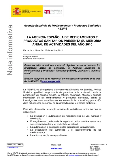 LA AGENCIA ESPAÑOLA DE MEDICAMENTOS Y PRODUCTOS SANITARIOS PRESENTA SU