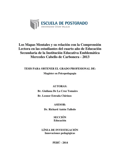 Los Mapas Mentales y su relación con la Comprensión Lectora en las