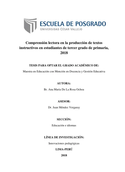 Comprensi N Lectora En La Producci N De Textos Instructivos En