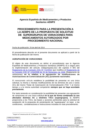 PROCEDIMIENTO PARA LA PRESENTACIÓN A LA AEMPS DE LA PROPUESTA DE