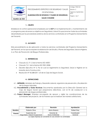 PROCEDIMIENTO ESPECÍFICO DE SEGURIDAD Y SALUD OCUPACIONAL ELABORACIÓN