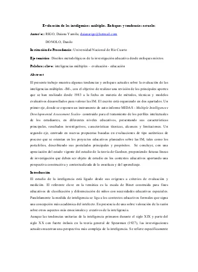 Evaluaci N De Las Inteligenicas M Ltiples Enfoques Y Tendencias