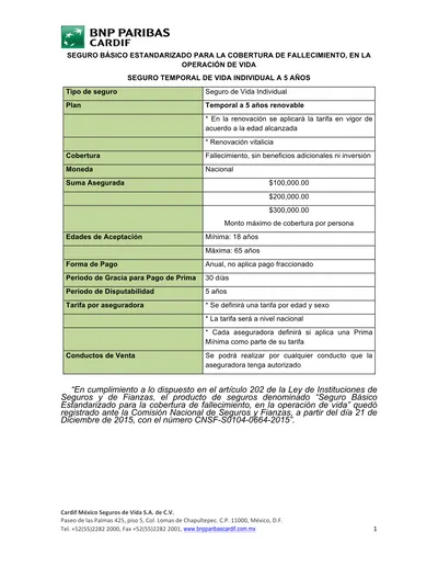 SEGURO BÁSICO ESTANDARIZADO PARA LA COBERTURA DE FALLECIMIENTO EN LA