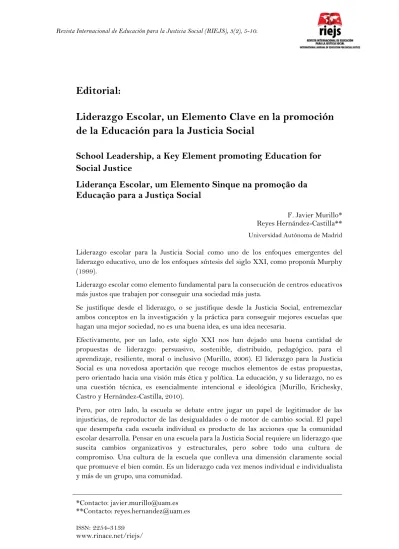 Editorial Liderazgo Escolar un Elemento Clave en la promoción de la