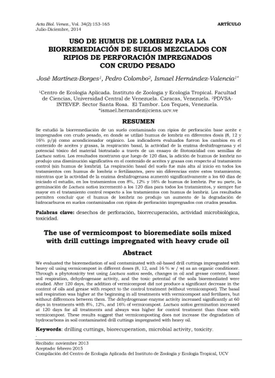 USO DE HUMUS DE LOMBRIZ PARA LA BIORREMEDIACIÓN DE SUELOS MEZCLADOS CON