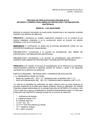 PROCESO DE PRECALIFICACIÓN PRE EEB ESTUDIOS Y DISEÑOS PARA OBRAS DE